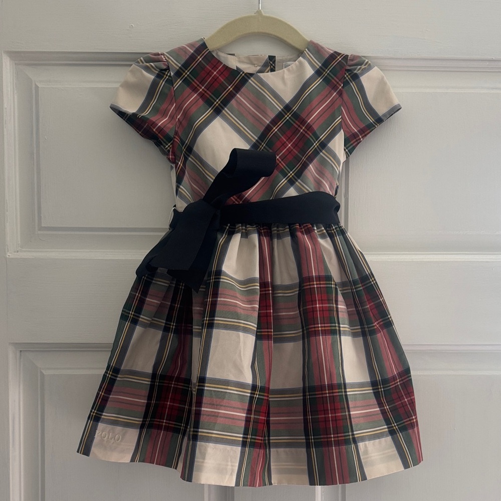 Ralph Lauren Plaid Christmas Dress with black bow